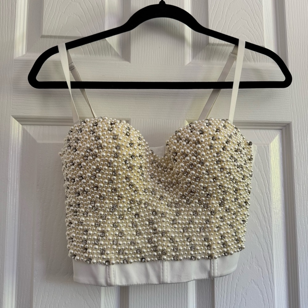 Elegant Cream Beaded Women's Top